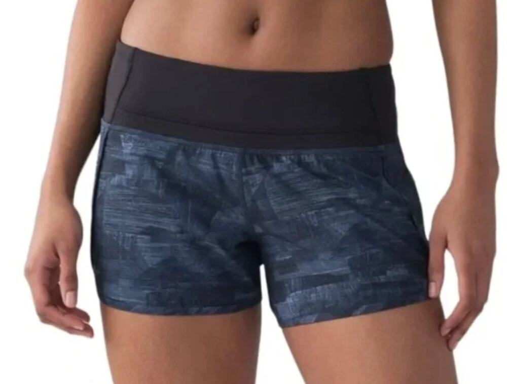 Lululemon Speed Up Shorts Blue Black Print Size 6 Contrast Waist